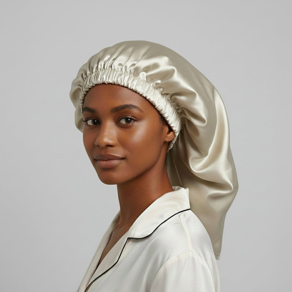 yosmo-zijden-haardoek-groot-champagne-op-model