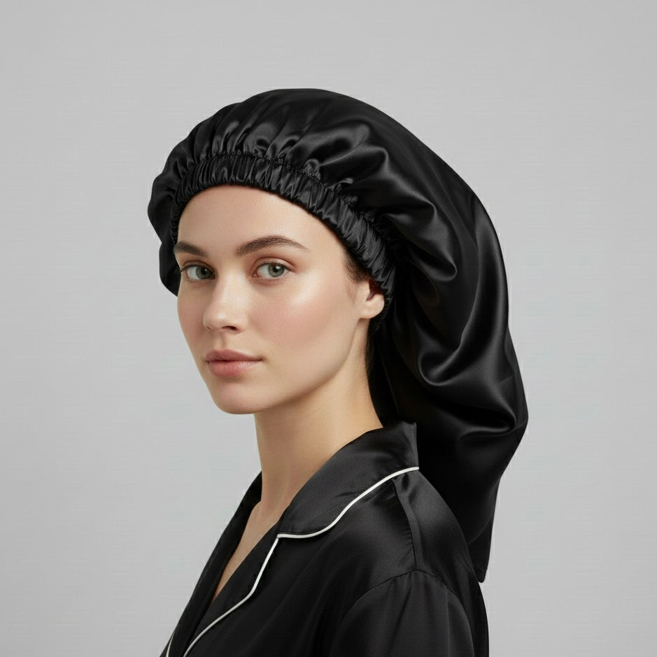 yosmo-zijden-haardoek-groot-zwart-op-model