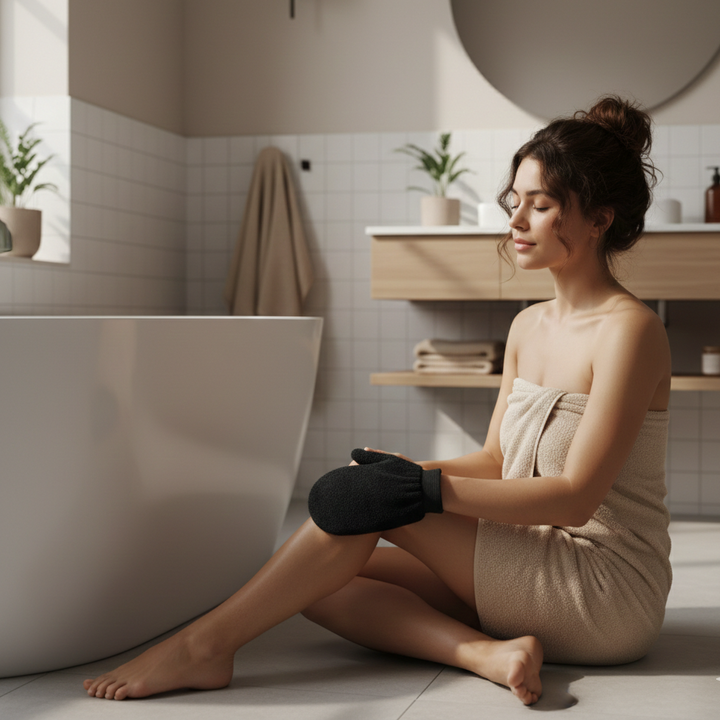 hammam-scrub-handschoen-yosmo-in-gebruik