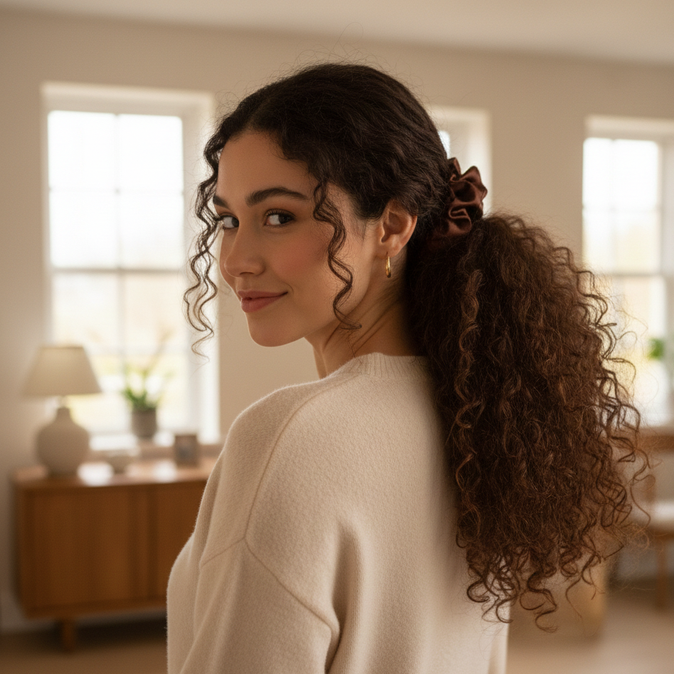 yosmo-grote-zijden-scrunchie-in-het-haar-van-het-model