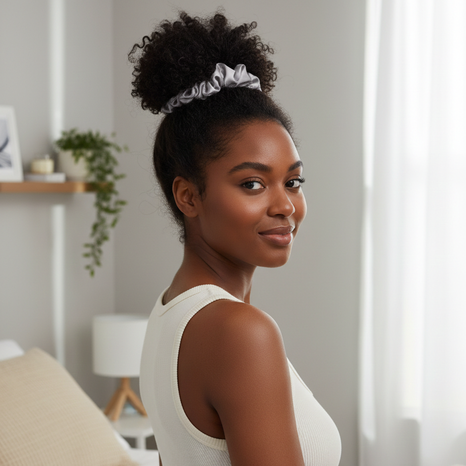 yosmo-zijden-scrunchie-med-grijs-model