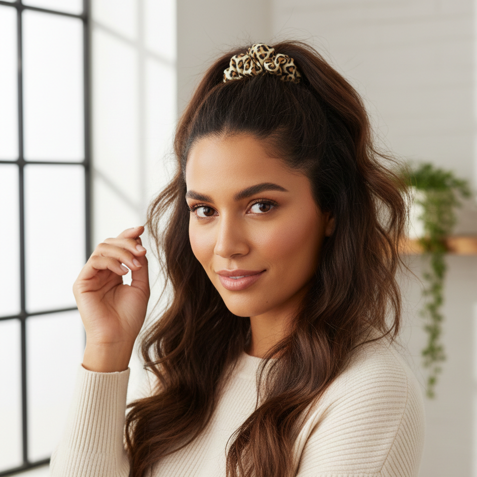 yosmo-zijden-scrunchie-med-tijgerprint-model