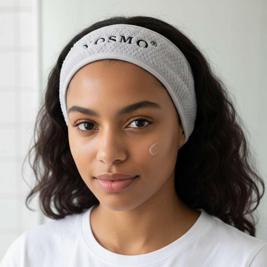 yosmo-skincare-haarband-grijs-op-hoofd-model