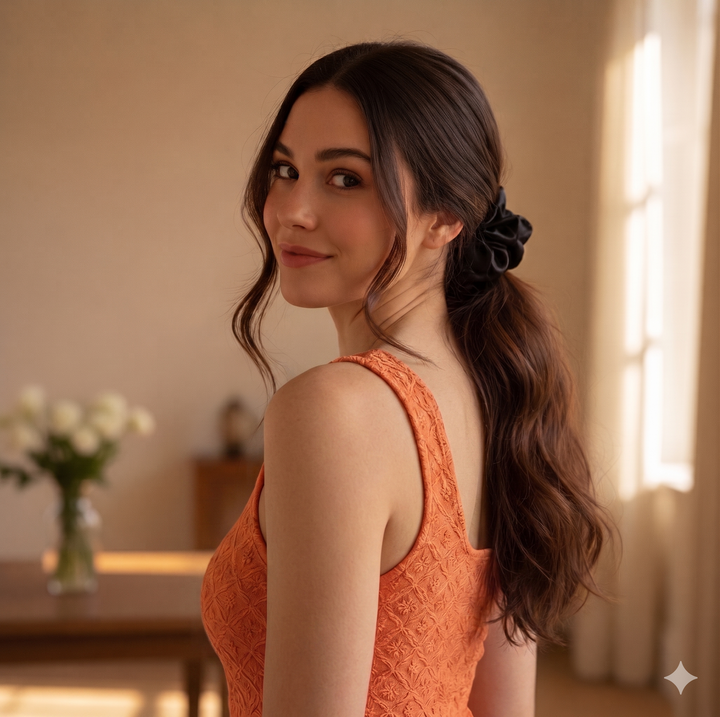yosmo-grote-scrunchie-in-haar-model-zwart