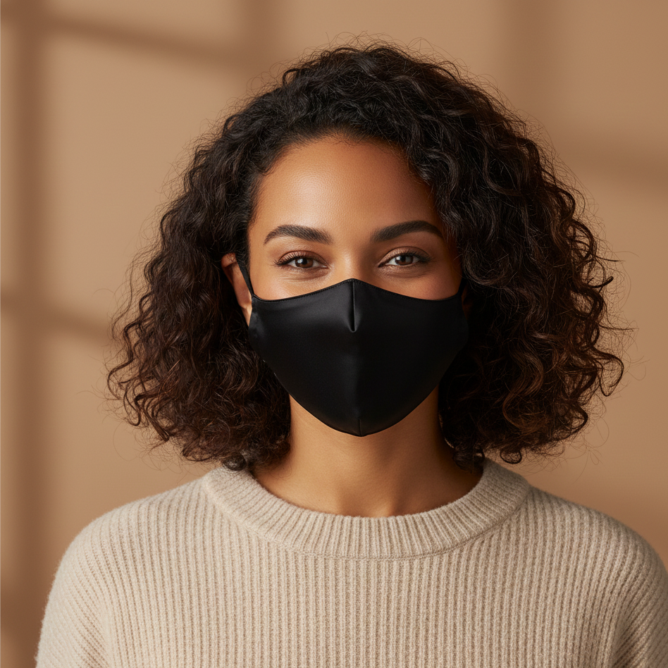 zijden-mondkapje-zwart-op-model